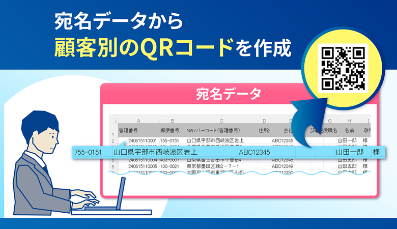 宛名データから顧客別のQRコードを作成