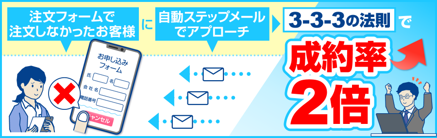 注文フォームで注文しなかったお客様に自動ステップメールでアプローチ　3-3-3法則で成約率2倍